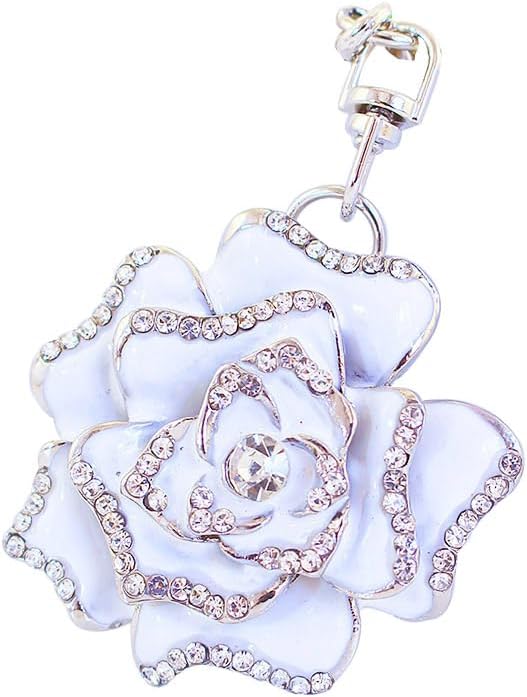 One Pack Cute Colorful Rose Flower Rhinestone Car Keychain Ring Chain Gift Pack Buckle Charms for Girlfriend Boyfriend Lovers Lesbians