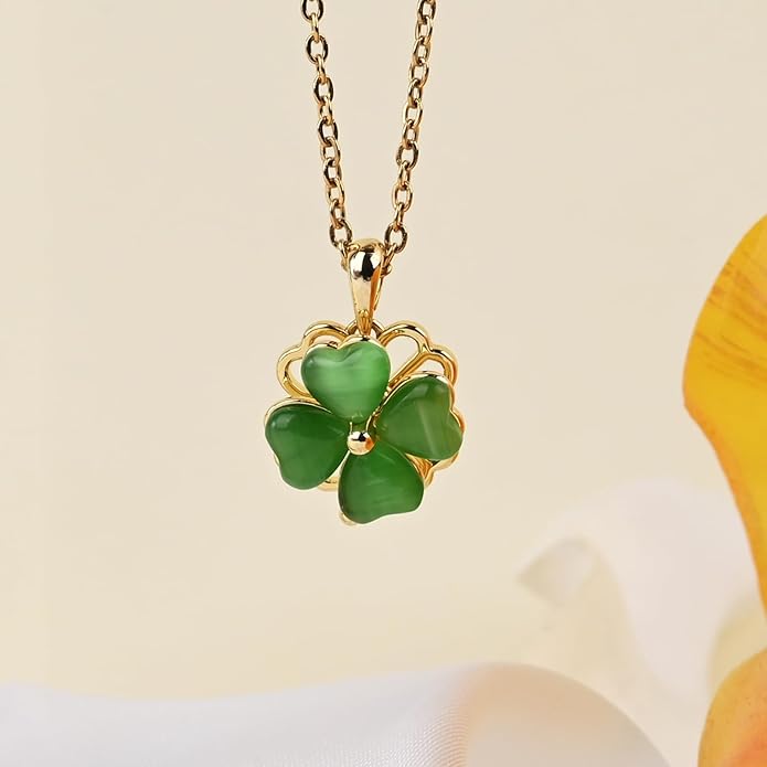 Four Leaf Clover Necklace for Women Gold Necklace Rotatable Lucky Clover Necklace Pendant Necklace Jade Necklaces for Women