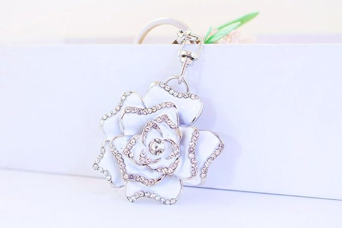 One Pack Cute Colorful Rose Flower Rhinestone Car Keychain Ring Chain Gift Pack Buckle Charms for Girlfriend Boyfriend Lovers Lesbians