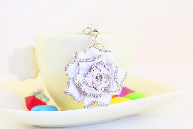 One Pack Cute Colorful Rose Flower Rhinestone Car Keychain Ring Chain Gift Pack Buckle Charms for Girlfriend Boyfriend Lovers Lesbians