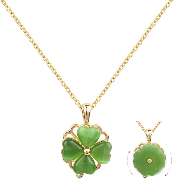 Four Leaf Clover Necklace for Women Gold Necklace Rotatable Lucky Clover Necklace Pendant Necklace Jade Necklaces for Women