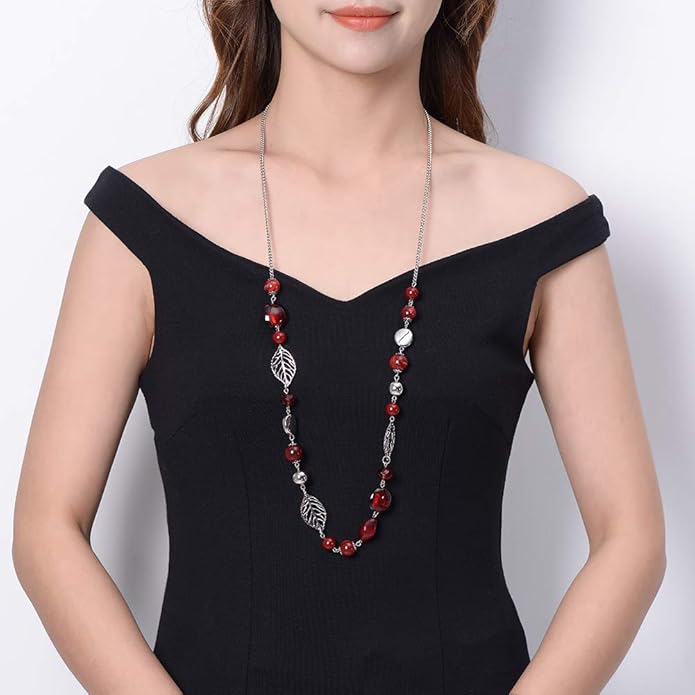 Long Beaded Necklaces For Women - Sweater Chain Fashion Jewelry Necklace Gifts For Women