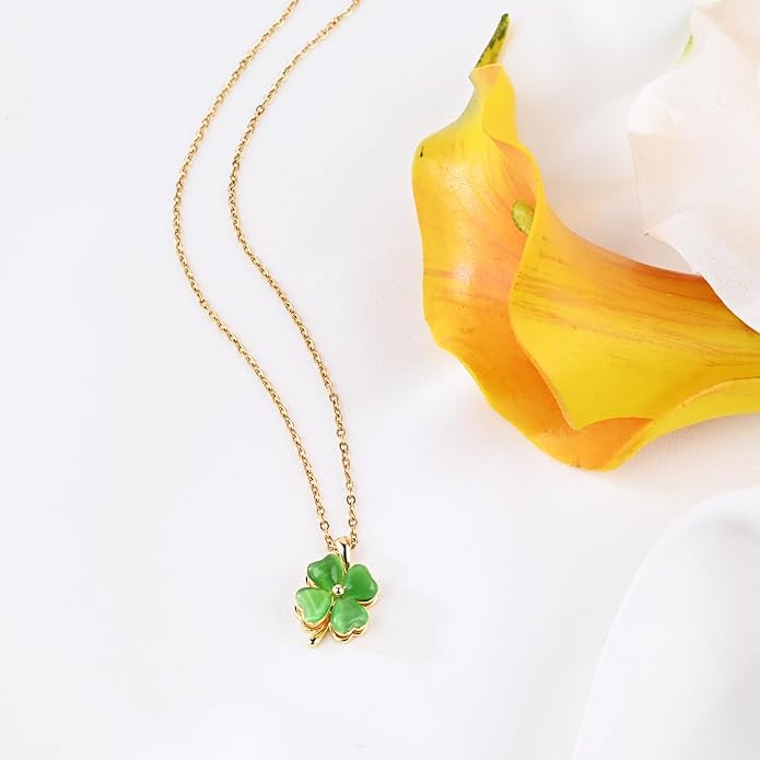 Four Leaf Clover Necklace for Women Gold Necklace Rotatable Lucky Clover Necklace Pendant Necklace Jade Necklaces for Women