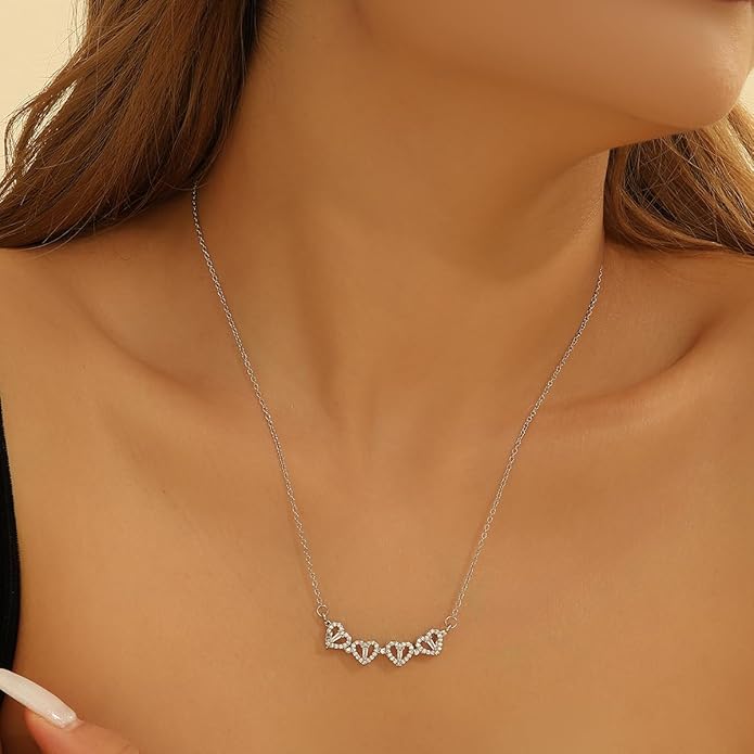 14k Gold Plated 2 in 1 Four Leaf Clover Charm Lucky Necklace Heart Crystal Pendant Necklace Gold Link Valentine's Day Jewelry Gift for Women