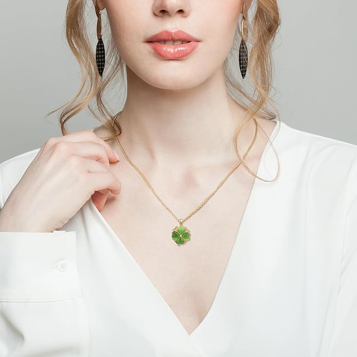 Four Leaf Clover Necklace for Women Gold Necklace Rotatable Lucky Clover Necklace Pendant Necklace Jade Necklaces for Women