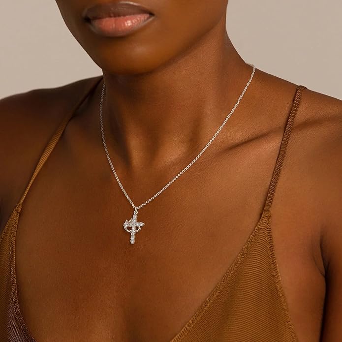 Stuffers Cross Necklace for women-Dainty 14k Gold Plated/Silver Plated Pendant Necklaces Simple Cute Tiny Necklace Jewelry for Women