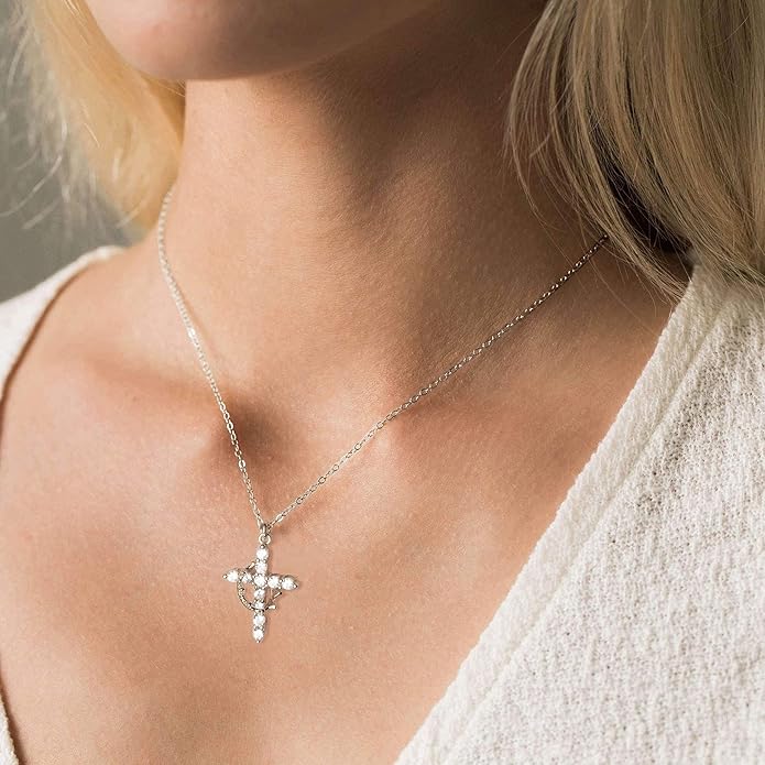 Stuffers Cross Necklace for women-Dainty 14k Gold Plated/Silver Plated Pendant Necklaces Simple Cute Tiny Necklace Jewelry for Women
